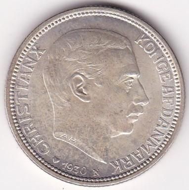 デンマーク2クローネ銀貨 クリスチャン10世 1930年 UNC/未使用