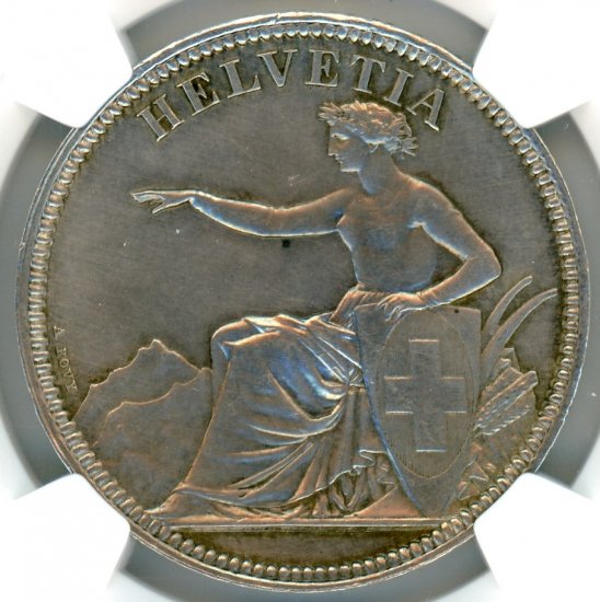 スイス射撃祭5フラン銀貨 ゾロトュルン 1855年 UNC-D/極美品 送料込 