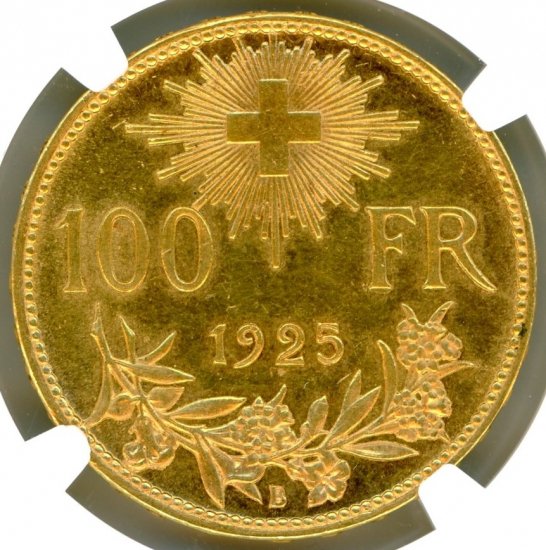 スイス100フラン金貨 アルプスと少女 1925年B MS62/未使用－ 送料込 - ワタナベコイン ネットショップ