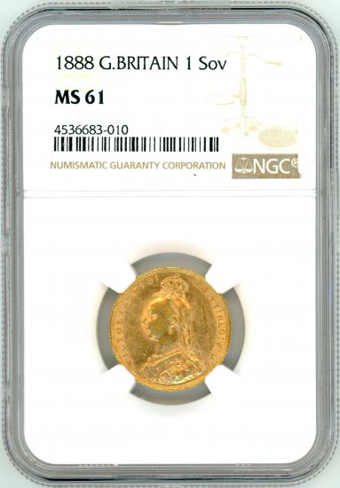 イギリスソブリン金貨 ヴィクトリアジュビリー 1888年 MS61/未使用 