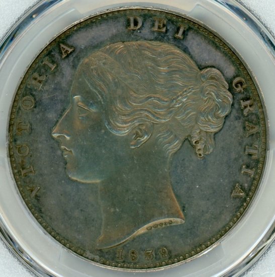 イギリスクラウン銀貨 ヴィクトリアヤング 1839年 PR62/プルーフ・未