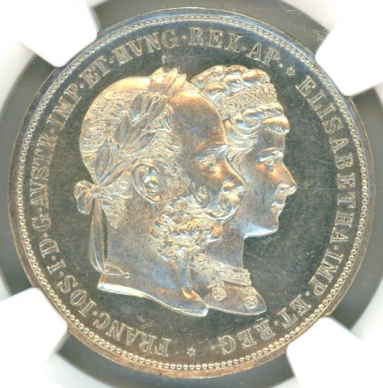 オーストリア2フローリン銀貨 エリザベート銀婚式 1879年 MS62/未使用 