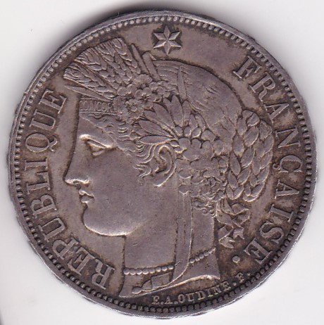フランス5フラン銀貨 セレス 1870年A 極美品 送料込 - ワタナベコイン