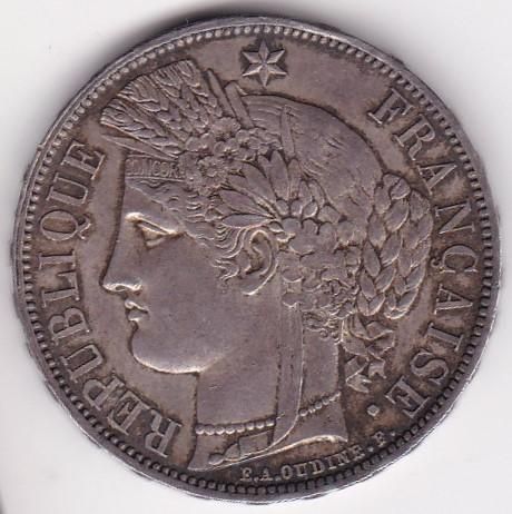 フランス5フラン銀貨 セレス 1870年A 極美品 送料込 - ワタナベコイン