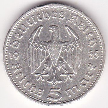 ドイツ第三帝国5マルク銀貨 アドルフ・ヒトラー 1935年D 美品 - ワタナベコイン ネットショップ