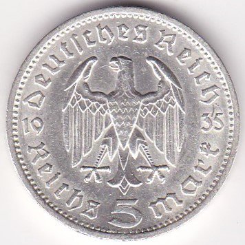 ドイツ第三帝国5マルク銀貨 アドルフ・ヒトラー 1935年F 極美品 - ワタナベコイン ネットショップ