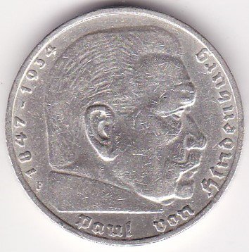 ドイツ第三帝国5マルク銀貨 アドルフ・ヒトラー 1936年F 美品 ...