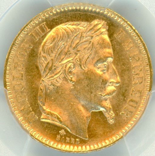 フランス20フラン金貨 ナポレオン3世有冠 1863年A MS62/未使用 送料込 ...