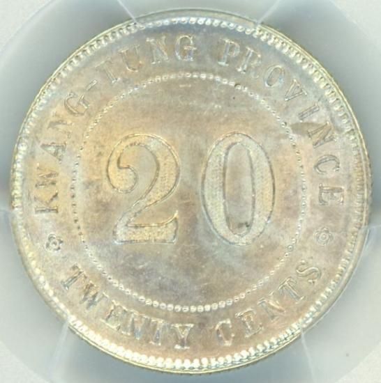 中国20セント銀貨 広東省 1914年(中華民国三年) MS62/未使用 中国20セント銀貨 広東省 1914年(中華民国三年) MS62/未使用