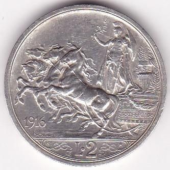 イタリア2リレ銀貨 クァドリガ 1916年R 極美品 送料込 イタリア2リレ銀貨 クァドリガ 1916年R 極美品 送料込