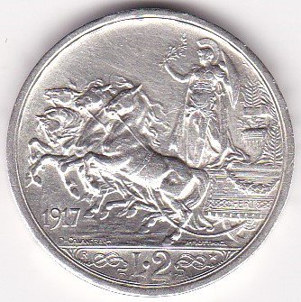 イタリア2リレ銀貨 クァドリガ 1917年R 極美品 送料込 - ワタナベ 