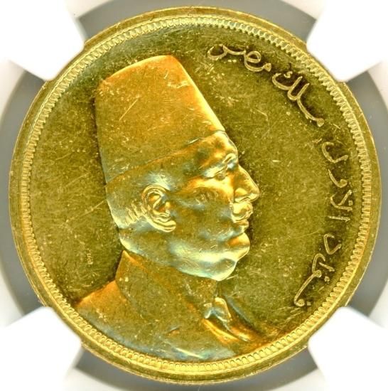 エジプト500ピアストル金貨 ファド1世 1922年(AH1340) MS60/極美品+