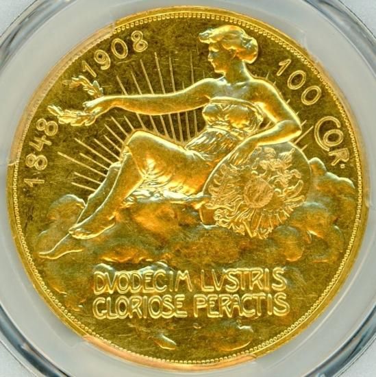 雲上の女神 オーストリア100コロナ金貨 1908年 AU55/極美品+ 送料込 ...