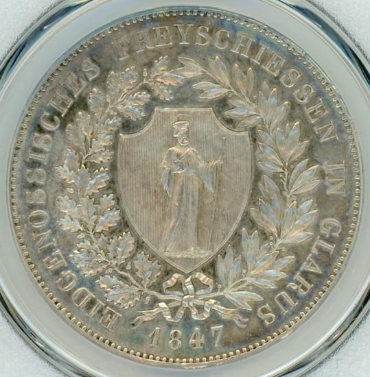 スイス射撃祭40バッツェン銀貨 グラールス 1847年 MS63/未使用 スイス射撃祭40バッツェン銀貨 グラールス 1847年 MS63/未使用