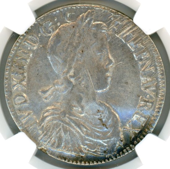 本物保証　1652年フランス　エキュ銀貨、アンティークコイン