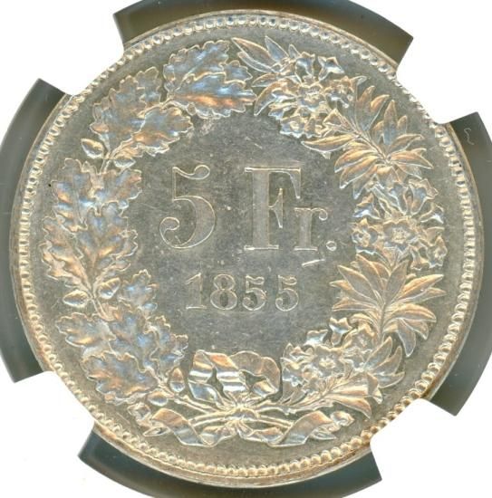 1879年スイス射撃祭銀貨【AU-D】 NGC鑑定MS63・レインボートーンあり】1879年 スイス バーゼル