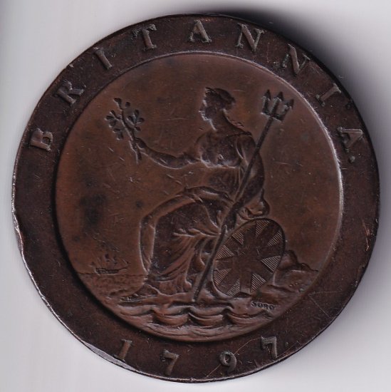 車輪銭 イギリス2ペンス銅貨 ジョージ3世 1797年 美品 送料込 