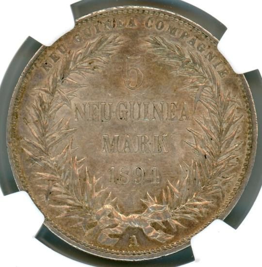 おトク情報がいっぱい！ 極楽鳥 ドイツ領ニューギニア5マルク銀貨 1894年A MS61/未使用 政治学