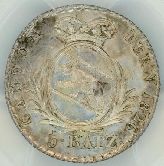 3230【PCGS鑑定品・珍品】スイス 1826年 5 Batz Baz銀貨