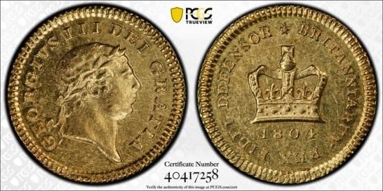 イギリス1/3ギニー金貨 ジョージ3世 1804年 AU58/極美品＋ 送料