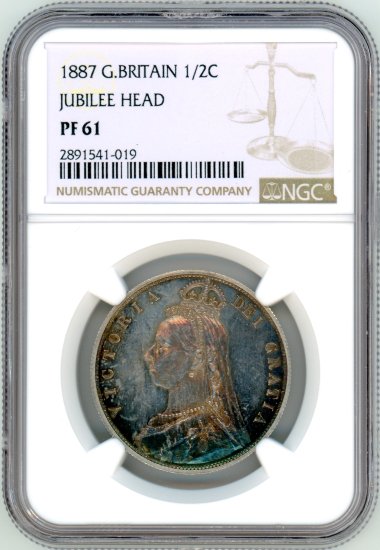 イギリス1/2クラウン銀貨 ヴィクトリア・ジュビリー 1887年 PF61 