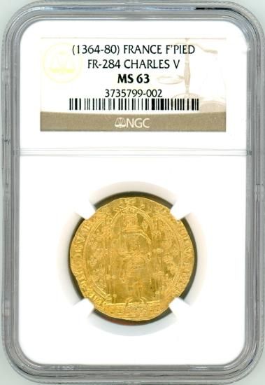 フランスピエド金貨 シャルル5世 1364~1380年 MS63/未使用 送料 フランスピエド金貨 シャルル5世 1364~1380年 MS63/未使用 送料