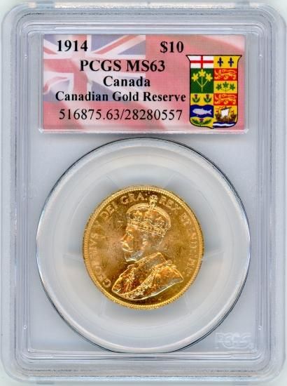 カナダ10ドル金貨 ジョージ5世 1914年 PCGS/MS63 未使用 送料込 カナダ10ドル金貨 ジョージ5世 1914年 PCGS/MS63 未使用 送料込