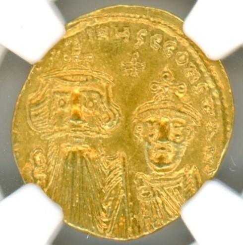 ビサンチン帝国 ソリュドス金貨 コンスタンス2世とコンスタンティヌス4世 AD654~668年 ChAU/極美品+ 送料込 ワタナベコイン