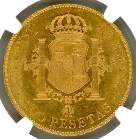スペイン100ペセタ金貨 アルフォンソ13世 1897年(97) MS61/未 スペイン100ペセタ金貨 アルフォンソ13世 1897年(97) MS61/未