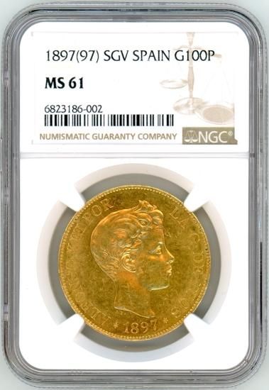 スペイン100ペセタ金貨 アルフォンソ13世 1897年(97) MS61/未 スペイン100ペセタ金貨 アルフォンソ13世 1897年(97) MS61/未