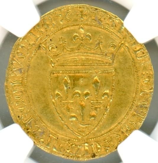 フランスエキュドール金貨 シャルル6世 1380~1422年 MS61/未 フランスエキュドール金貨 シャルル6世 1380~1422年 MS61/未