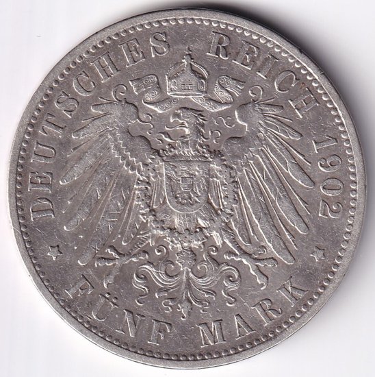 ドイツ・プロイセン5マルク銀貨 ウィルヘルム2世 1902年A 美品－ 送料込 - ワタナベコイン ネットショップ