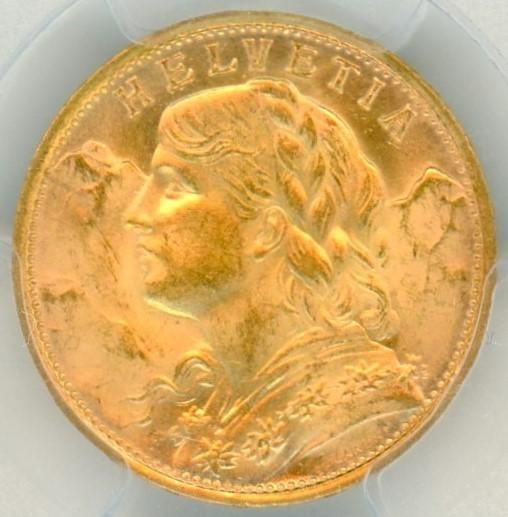 分類金貨【金貨】1935 スイス 20フラン ブレネリ PCGS MS65