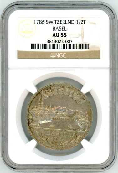 スイス都市景観1/2ターレル銀貨 バーゼル 1786年 AU55/極美品 スイス都市景観1/2ターレル銀貨 バーゼル 1786年 AU55/極美品