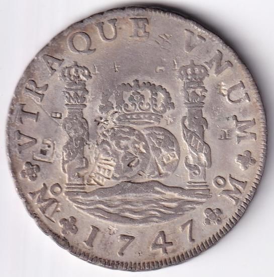 メキシコ8レアル銀貨 ピラーダラー フェルディナンド6世 1747年 メキシコ8レアル銀貨 ピラーダラー フェルディナンド6世 1747年