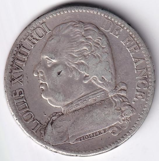 フランス古銭 1818年 ルイ18世 5フラン銀貨 - メルカリ