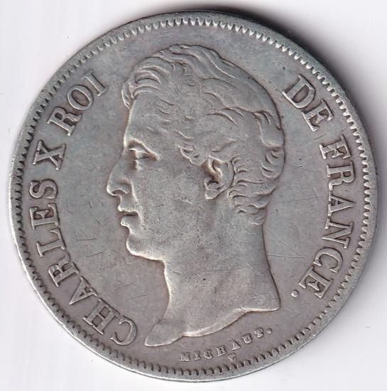 フランス5フラン銀貨 シャルル10世 1830年A 美品 送料込