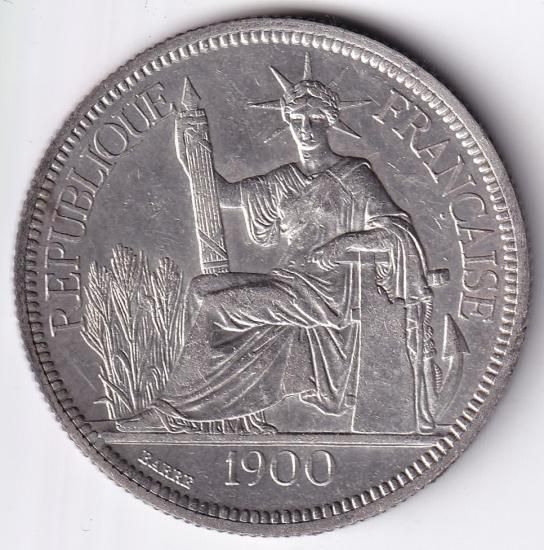フランス領インドシナ1ピアストル銀貨 女神座像 1900年 極美品