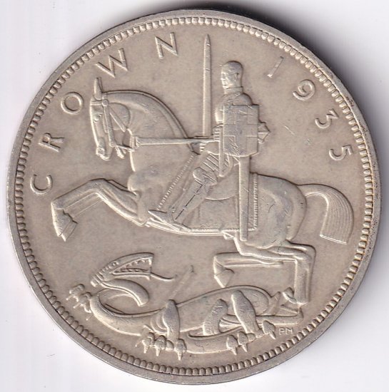 1935年英国銀貨イギリスクラウンジョージ王\n.500ag馬デザインイギリス 