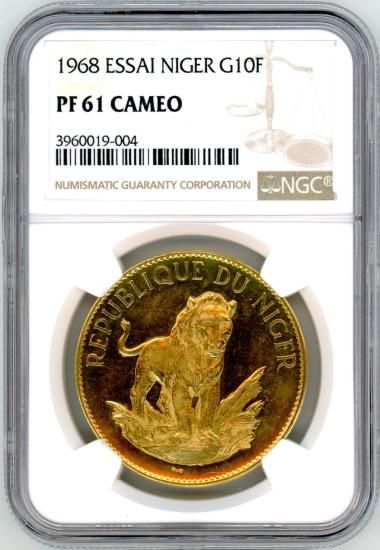 ニジェール贈呈用10フラン金貨 ライオン 1968年 MS61/未使用 ニジェール贈呈用10フラン金貨 ライオン 1968年 MS61/未使用