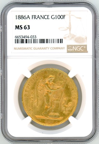 フランス100フラン金貨 エンゼル 1886年A MS63/未使用 送料込 - ワタナベコイン ネットショップ