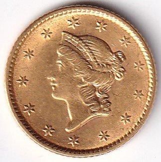 アメリカ1ドル金貨 タイプ1 女神頭像 1853年 極美品＋ 送料込