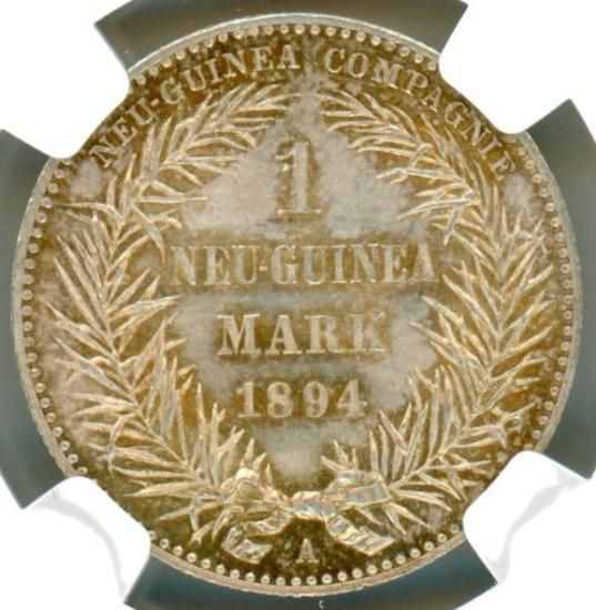 極楽鳥 ドイツ領ニューギニア1マルク銀貨 1894年A MS66/完全未