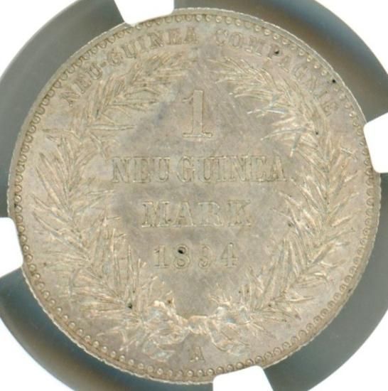 極楽鳥 ドイツ領ニューギニア1マルク銀貨 1894年A MS62/未使用 極楽鳥 ドイツ領ニューギニア1マルク銀貨 1894年A MS62/未使用