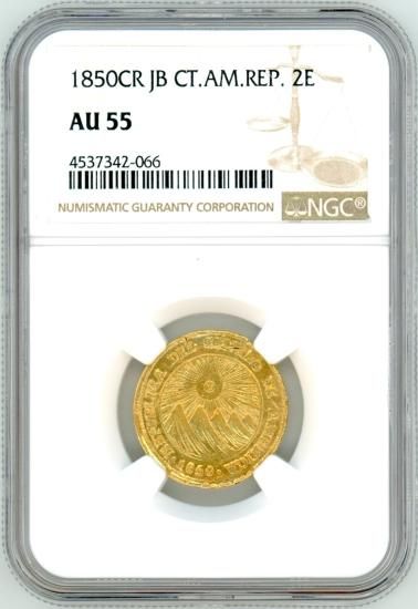 中央アメリカ2エスクード金貨 1850年CRJB AU55/美品+ 送料込 中央アメリカ2エスクード金貨 1850年CRJB AU55/美品+ 送料込