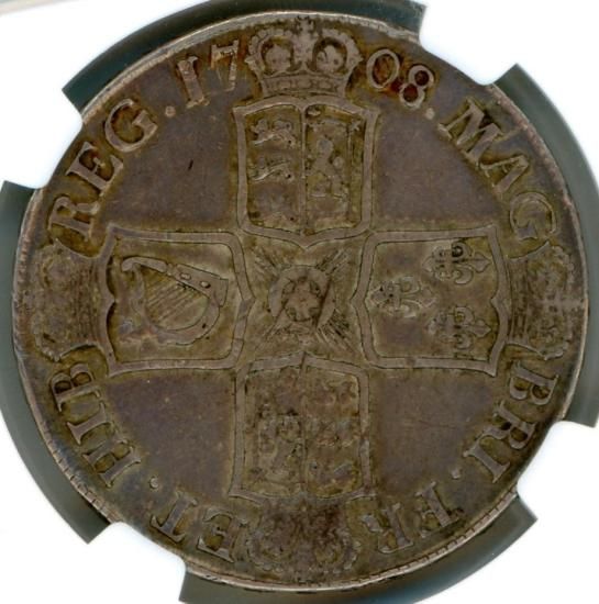 イギリスクラウン銀貨 アン女王 1708年E VF30/美品 送料込