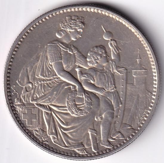 スイス射撃祭5フラン銀貨 シャフハウゼン 1865年 極美品－ 送料込
