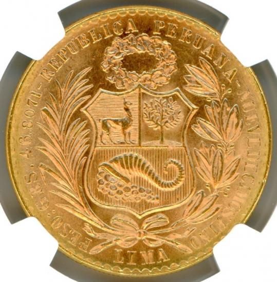ペルー100ソル金貨 女神座像 1965年 MS64/未使用+ 送料込 ペルー100ソル金貨 女神座像 1965年 MS64/未使用+ 送料込
