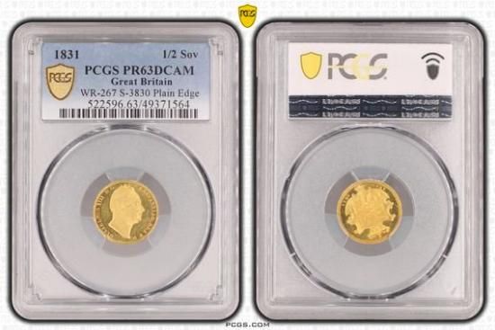 イギリス1/2ソブリン金貨 ウィリアム4世 1831年 PR63DCAM イギリス1/2ソブリン金貨 ウィリアム4世 1831年 PR63DCAM