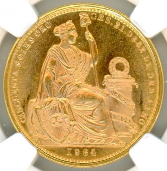 ペルー50ソル金貨 女神座像 希少年号1964/3年 MS66/完全未使用 ペルー50ソル金貨 女神座像 希少年号1964/3年 MS66/完全未使用